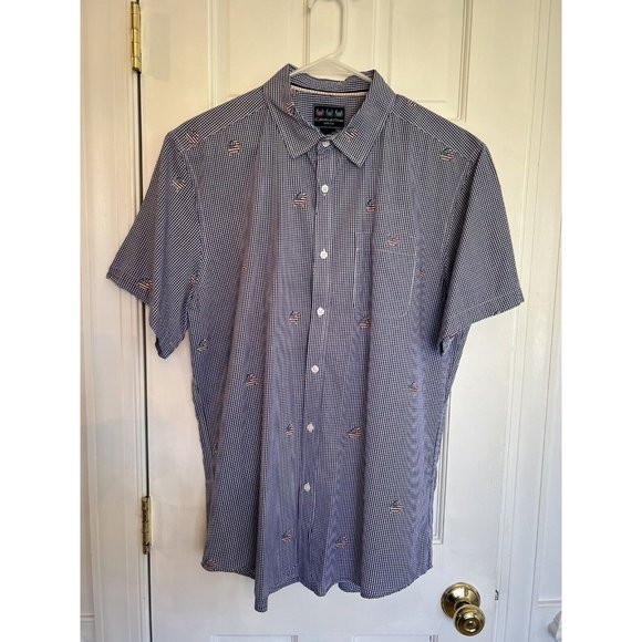 Men's Charleston Threads Short Sleeve Button Down Checks with Patriotic Crabs L - Picture 2 of 13
